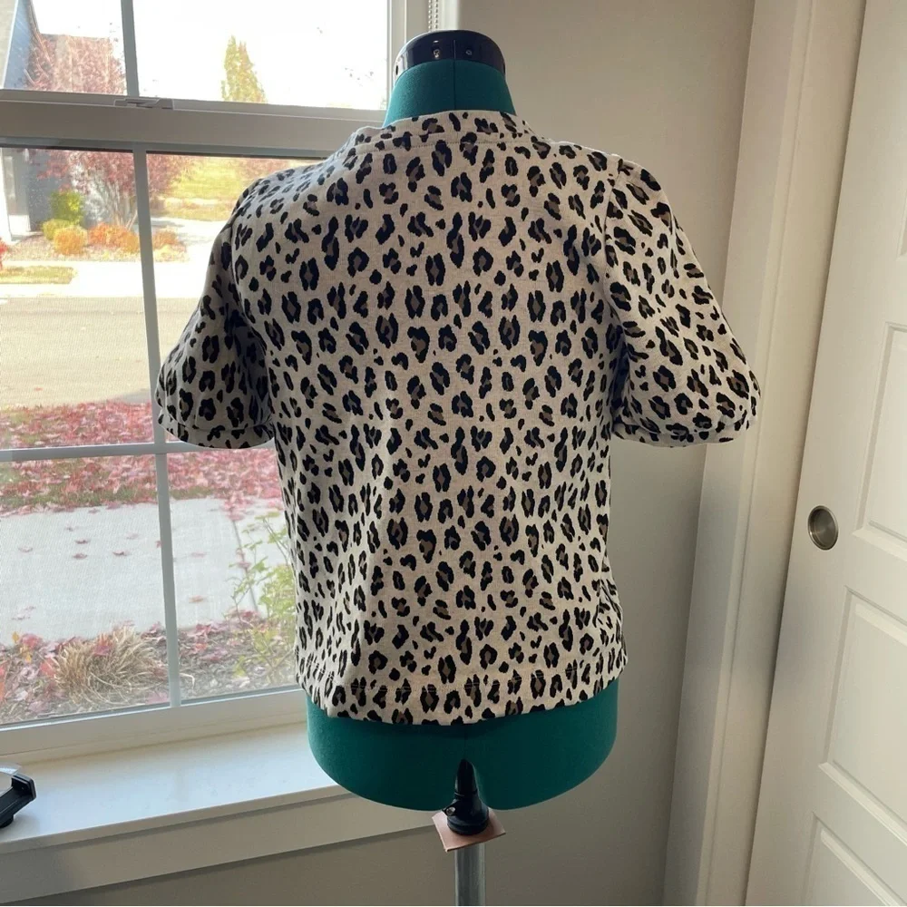 Loft Leopard Print Short Puff Sleeve Sweater Top